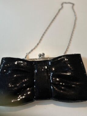 Womens Black Bow beaded Clutch